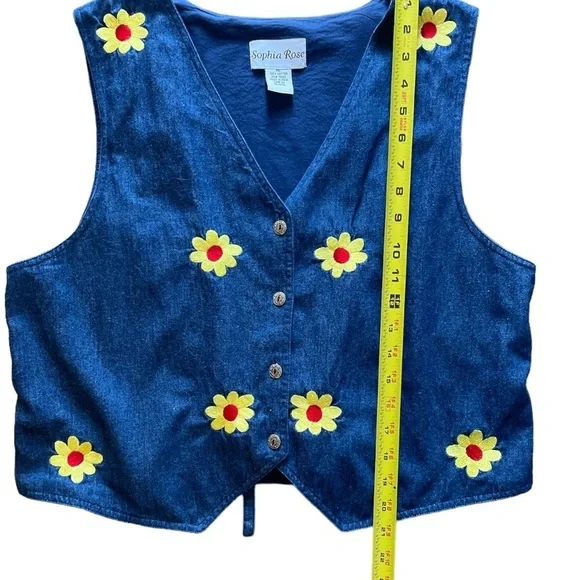 Vintage Sophia Rose Denim Daisy Embroidered Vest. Size XL - Picture 5 of 8